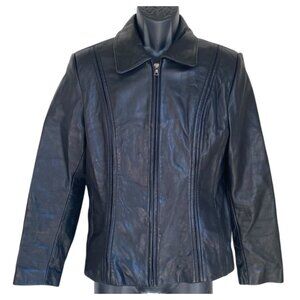 Womens Jones New York Black Leather Jacket Coat